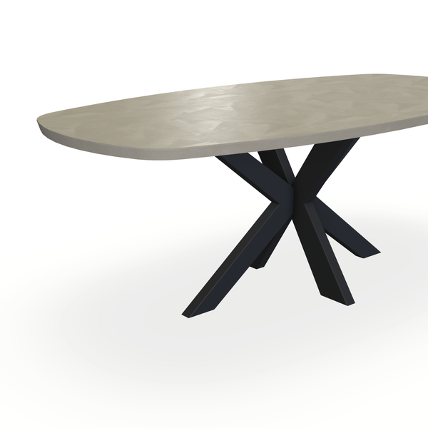 Eettafel Beton Leather Taupe - Ovaal Deens - Matrix Dun Onderstel Mat Zwart - {{ product.type }} - Kas20