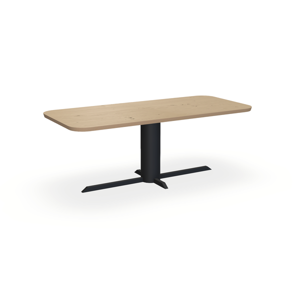 Eettafel Eiken Fineer Noesten Naturel - Recht Radius - Ilona Onderstel Mat Zwart - {{ product.type }} - Kas20