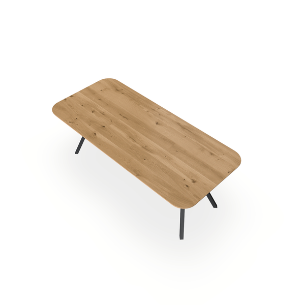 Eettafel Eiken Maurra - Recht Radius - I Schuin Onderstel Mat Zwart - {{ product.type }} - Kas20