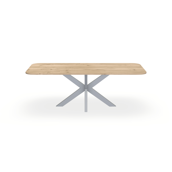 Eettafel Eiken Liqurien - Recht Radius - Matrix Dun Onderstel Mat Zilver - {{ product.type }} - Kas20