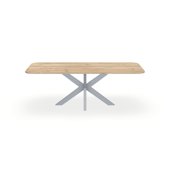 Eettafel Eiken Liqurien - Recht Radius - Matrix Dun Onderstel Mat Zilver - {{ product.type }} - Kas20