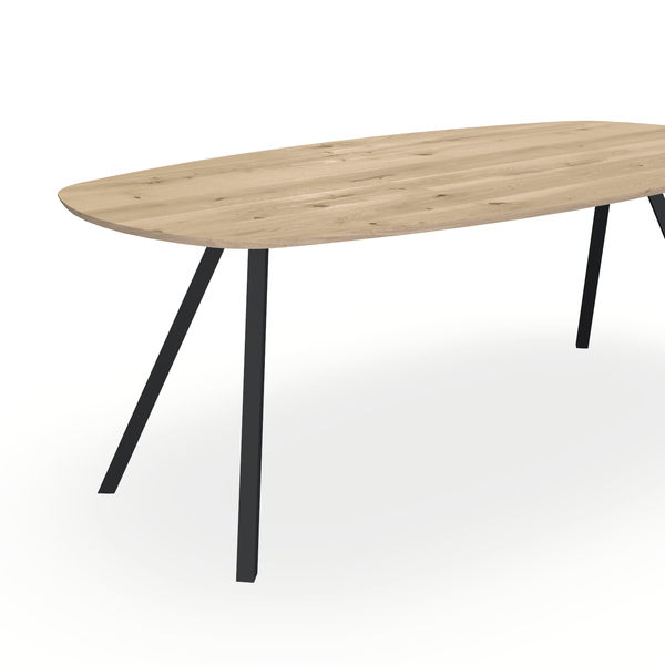 Eettafel Eiken Naturel - Ovaal Deens - I Schuin Onderstel Mat Zwart - {{ product.type }} - Kas20