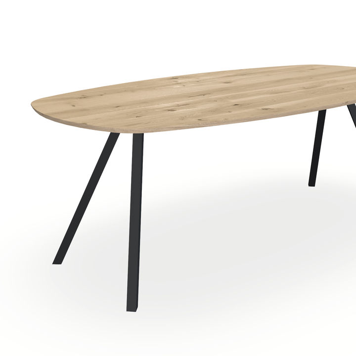 Eettafel Eiken Naturel - Ovaal Deens - I Schuin Onderstel Mat Zwart - {{ product.type }} - Kas20