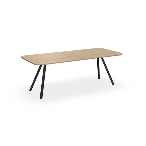 Eettafel Eiken Fineer Naturel - Recht Radius - I Schuin Onderstel Mat Zwart - {{ product.type }} - Kas20
