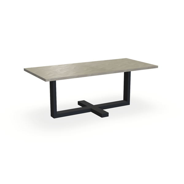 Eettafel Beton Leather Taupe - Recht - Halve Plus Onderstel Mat Zwart - {{ product.type }} - Kas20
