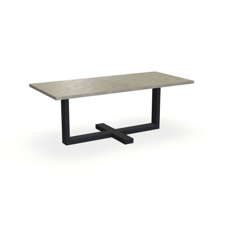 Eettafel Beton Leather Taupe - Recht - Halve Plus Onderstel Mat Zwart - {{ product.type }} - Kas20