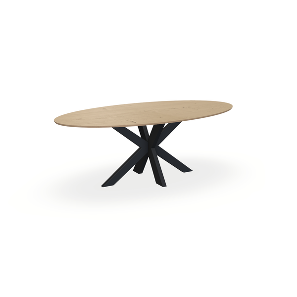 Eettafel Eiken Fineer Noesten Naturel - Ovaal - Matrix Dun Onderstel Mat Zwart - {{ product.type }} - Kas20