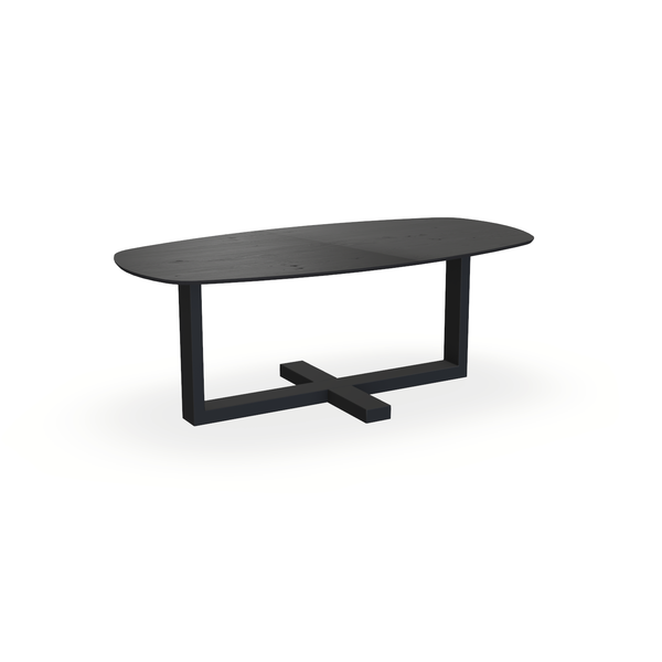 Eettafel Eiken Fineer Noesten Zwart - Ovaal Deens - Halve Plus Onderstel Mat Zwart - {{ product.type }} - Kas20