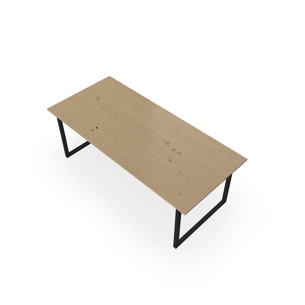 Eettafel Eiken Fineer Noesten Naturel - Recht - Kubus Onderstel Mat Zwart - {{ product.type }} - Kas20