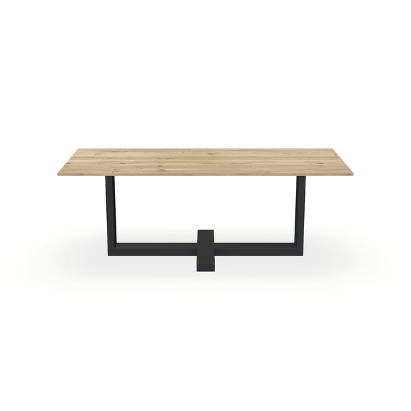 Eettafel Eiken Naturel - Recht - Halve Plus Onderstel Mat Zwart - {{ product.type }} - Kas20