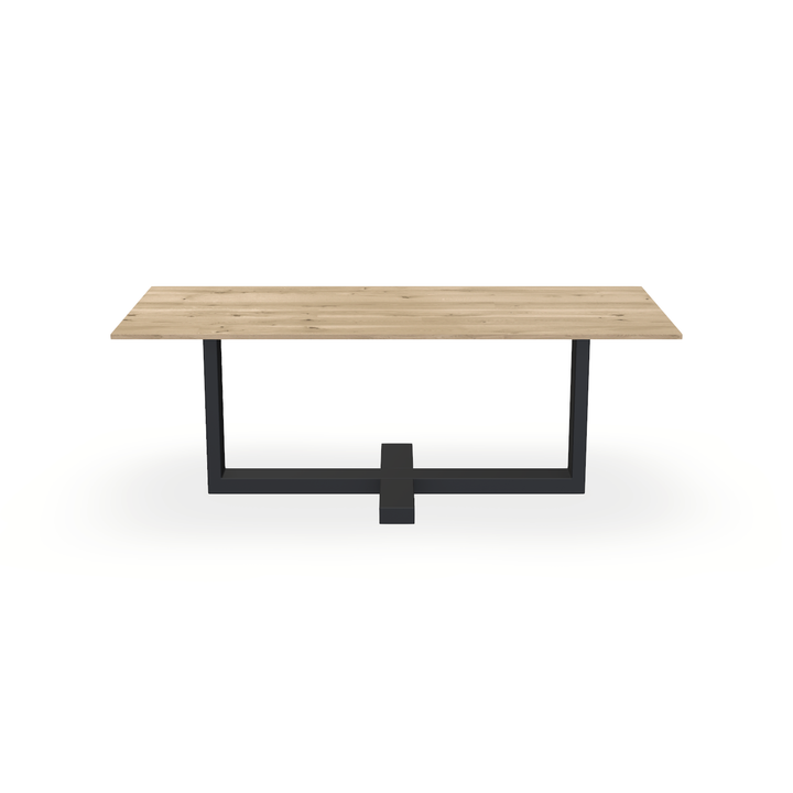 Eettafel Eiken Naturel - Recht - Halve Plus Onderstel Mat Zwart - {{ product.type }} - Kas20