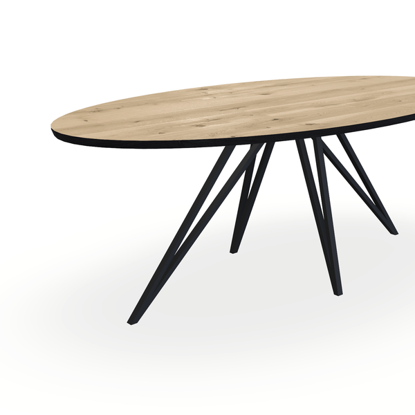 Eettafel Eiken Naturel - Ovaal - Spin Onderstel Mat Zwart - {{ product.type }} - Kas20