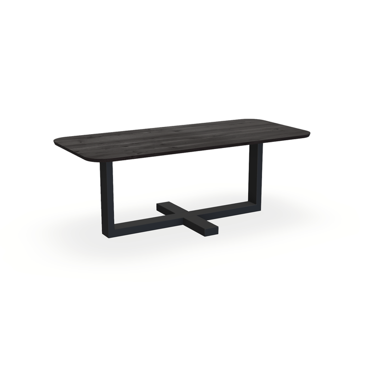 Eettafel Eiken Black Smoke In - Recht Radius - Halve Plus Onderstel Mat Zwart - {{ product.type }} - Kas20