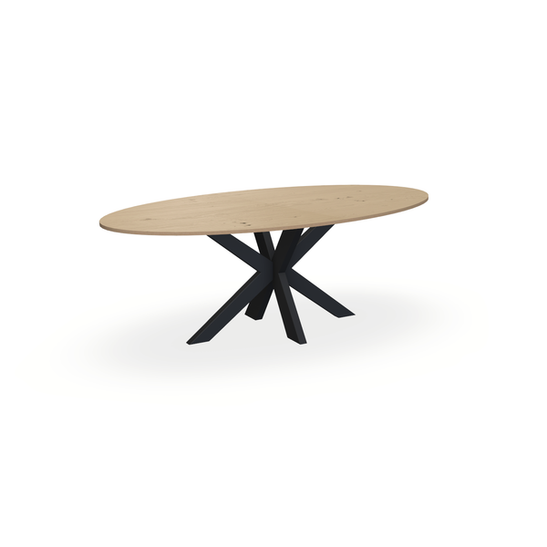 Eettafel Eiken Fineer Noesten Naturel - Ovaal - Matrix Dun Onderstel Mat Zwart - {{ product.type }} - Kas20