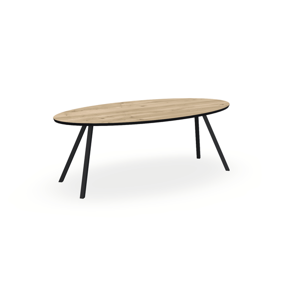 Eettafel Eiken Naturel - Ovaal - I Schuin Onderstel Mat Zwart - {{ product.type }} - Kas20