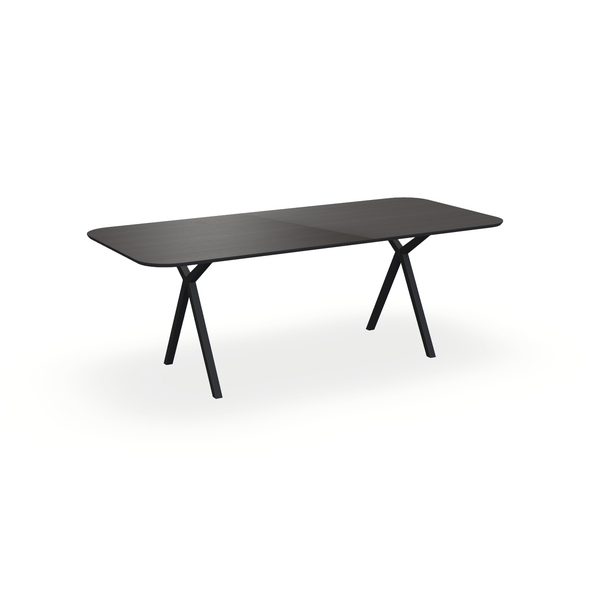 Eettafel Eiken Fineer Black Smoke In - Recht Radius - Scissor Onderstel Mat Zwart - {{ product.type }} - Kas20