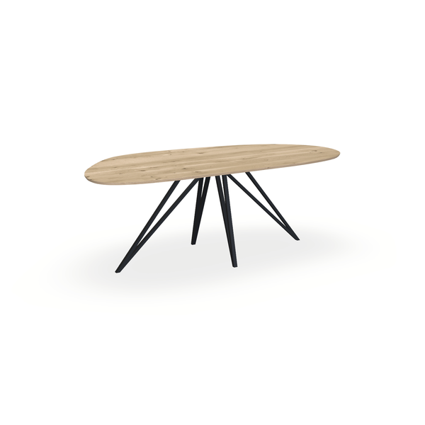 Eettafel Eiken Naturel - Organisch A - Spin Onderstel Mat Zwart - {{ product.type }} - Kas20