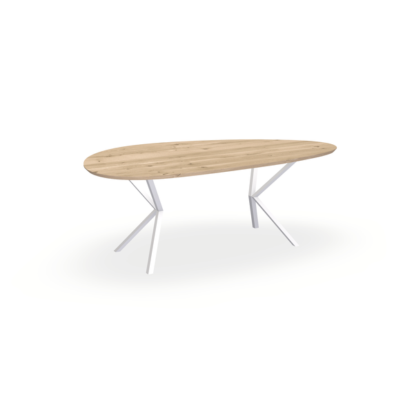 Eettafel Eiken Liqurien - Kiezel B - Vv Poot Onderstel Mat Wit - {{ product.type }} - Kas20