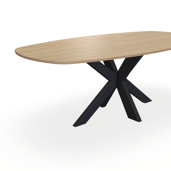 Eettafel Eiken Fineer Naturel - Ovaal Deens - Matrix Dun Onderstel Mat Zwart - {{ product.type }} - Kas20