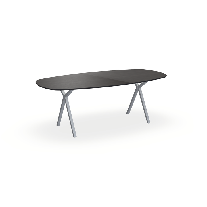 Eettafel Eiken Fineer Black Smoke In - Ovaal Deens - Scissor Onderstel Mat Zilver - {{ product.type }} - Kas20