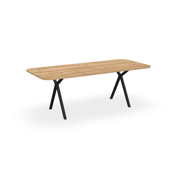 Eettafel Eiken Maurra - Recht Radius - Scissor Onderstel Mat Zwart - {{ product.type }} - Kas20