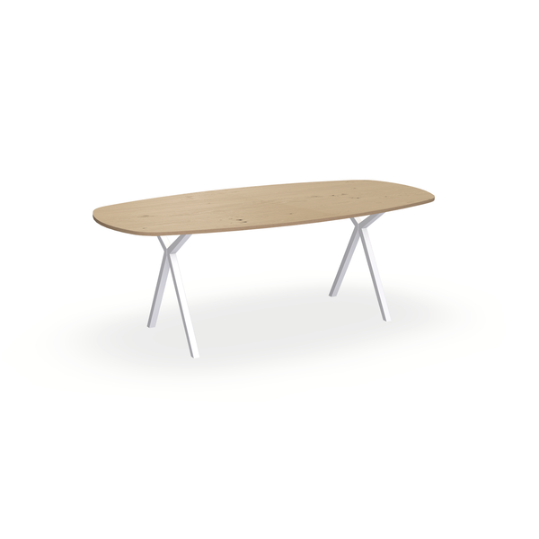Eettafel Eiken Fineer Noesten Naturel - Ovaal Deens - Scissor Onderstel Mat Wit - {{ product.type }} - Kas20