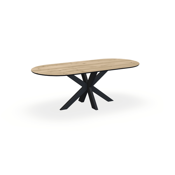 Eettafel Eiken Naturel - Ovaal Plat - Matrix Dun Onderstel Mat Zwart - {{ product.type }} - Kas20