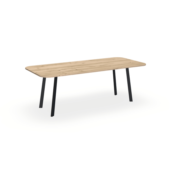 Eettafel Eiken Liqurien - Recht Radius - I Poot Onderstel Mat Zwart - {{ product.type }} - Kas20