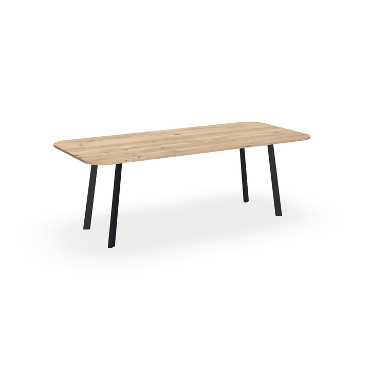 Eettafel Eiken Liqurien - Recht Radius - I Poot Onderstel Mat Zwart - {{ product.type }} - Kas20