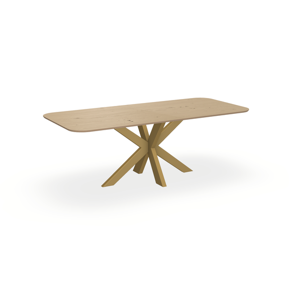 Eettafel Eiken Fineer Noesten Naturel - Recht Radius - Matrix Dun Onderstel Mat Goud - {{ product.type }} - Kas20
