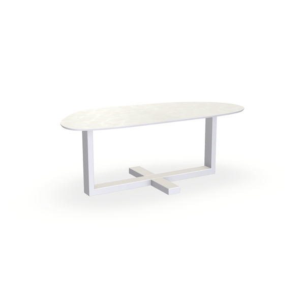 Eettafel Beton Beige - Organisch A - Halve Plus Onderstel Mat Wit - {{ product.type }} - Kas20
