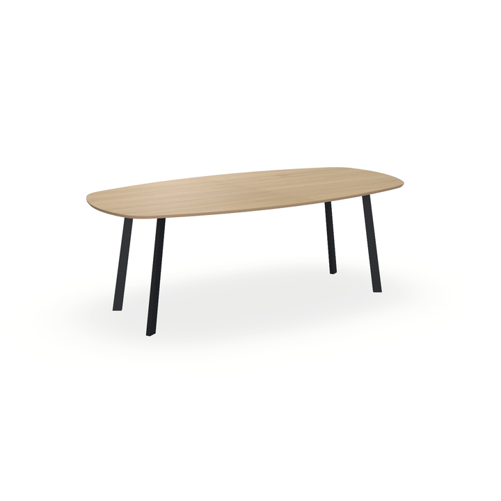 Eettafel Eiken Fineer Naturel - Ovaal Deens - I Poot Onderstel Mat Zwart - {{ product.type }} - Kas20