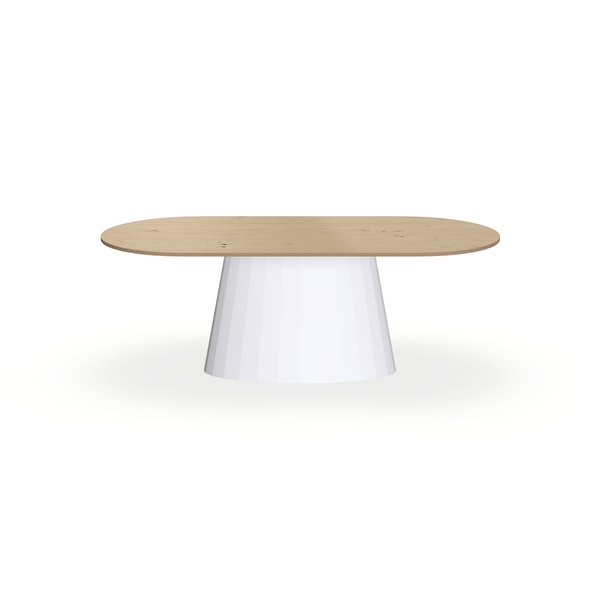 Eettafel Eiken Fineer Noesten Naturel - Ovaal Plat - Sjors Onderstel Mat Wit - {{ product.type }} - Kas20