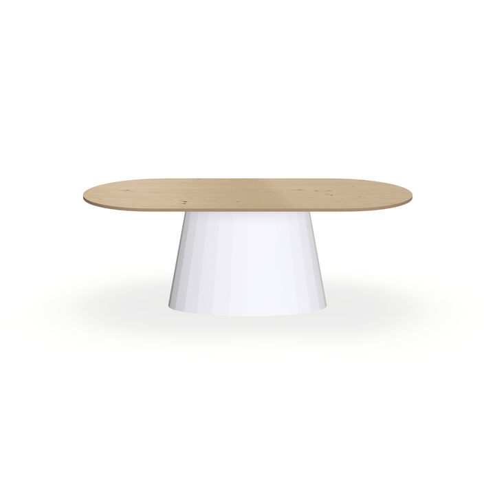 Eettafel Eiken Fineer Noesten Naturel - Ovaal Plat - Sjors Onderstel Mat Wit - {{ product.type }} - Kas20