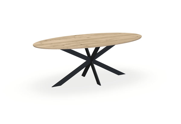 Eiken massief eettafel naturel - Ovaal - Matrix dun zwart
