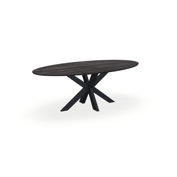 Eettafel Eiken Black Smoke In - Ovaal - Matrix Dun Onderstel Mat Zwart - {{ product.type }} - Kas20