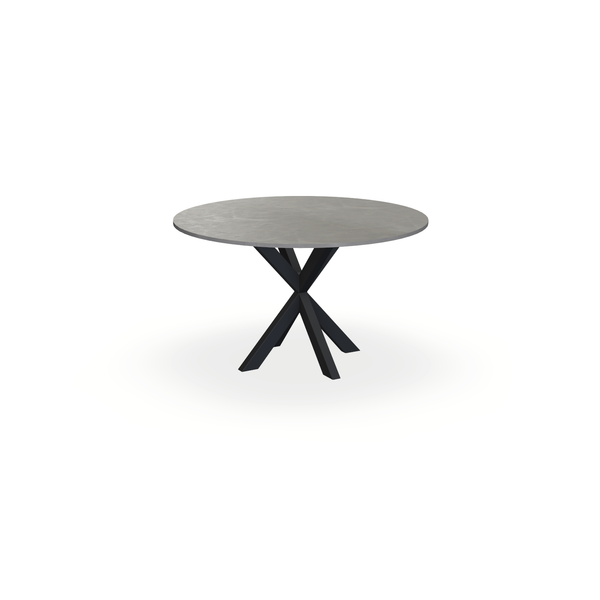 Eettafel Beton Concrete Grey - Rond - Kruispoot Dun Onderstel Mat Zwart - {{ product.type }} - Kas20