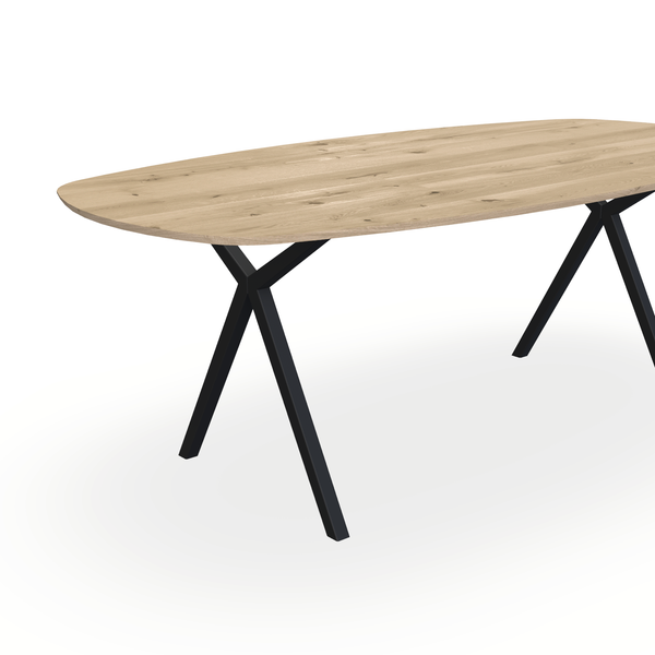 Eettafel Eiken Naturel - Ovaal Deens - Scissor Onderstel Mat Zwart - {{ product.type }} - Kas20