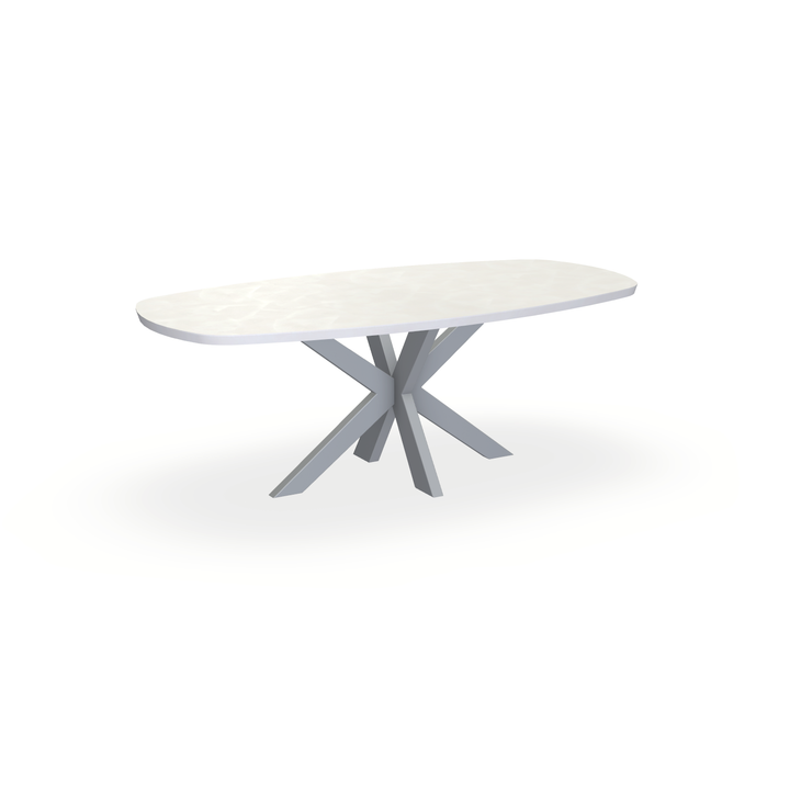 Eettafel Beton Creamy White - Ovaal Deens - Matrix Dun Onderstel Mat Zilver - {{ product.type }} - Kas20