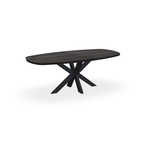 Eettafel Eiken Black Smoke In - Ovaal Deens - Matrix Dun Onderstel Mat Zwart - {{ product.type }} - Kas20