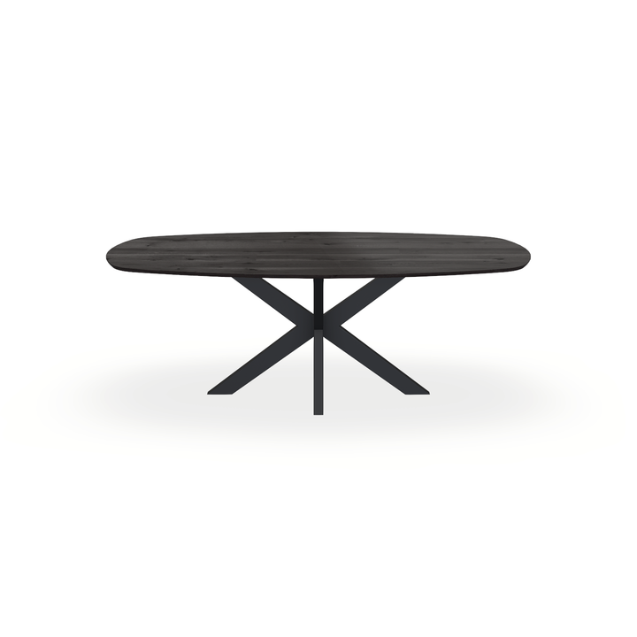 Eettafel Eiken Black Smoke In - Ovaal Deens - Matrix Dun Onderstel Mat Zwart - {{ product.type }} - Kas20