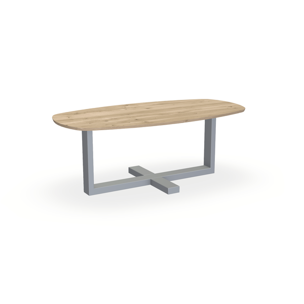 Eettafel Eiken Naturel - Ovaal Deens - Halve Plus Onderstel Mat Zilver - {{ product.type }} - Kas20
