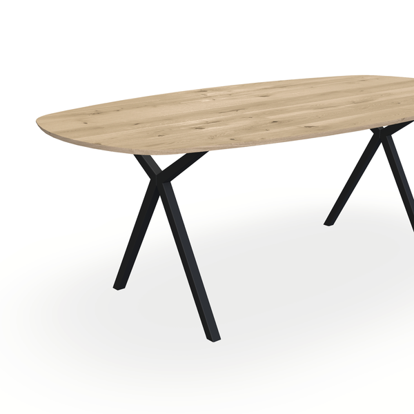 Eettafel Eiken Naturel - Ovaal Deens - Scissor Onderstel Mat Zwart - {{ product.type }} - Kas20
