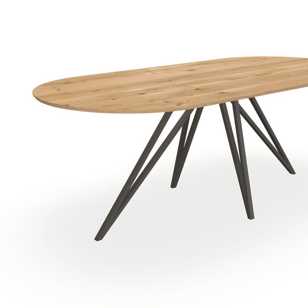 Eettafel Eiken Maurra - Ovaal Plat - Spin Onderstel Mat Donkerbruin - {{ product.type }} - Kas20