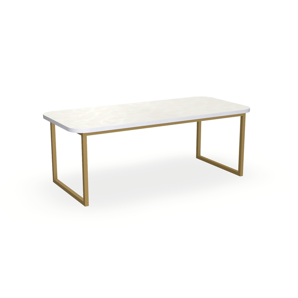Eettafel Beton Beige - Recht Radius - Kubus Onderstel Mat Goud - {{ product.type }} - Kas20