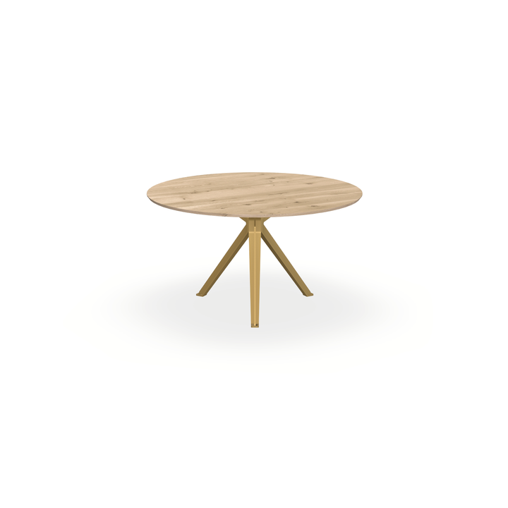 Eettafel Eiken Liqurien - Rond - Stella Onderstel Mat Goud - {{ product.type }} - Kas20