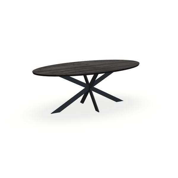 Eettafel Eiken Black Smoke In - Ovaal - Matrix Ultra Onderstel Mat Zwart - {{ product.type }} - Kas20
