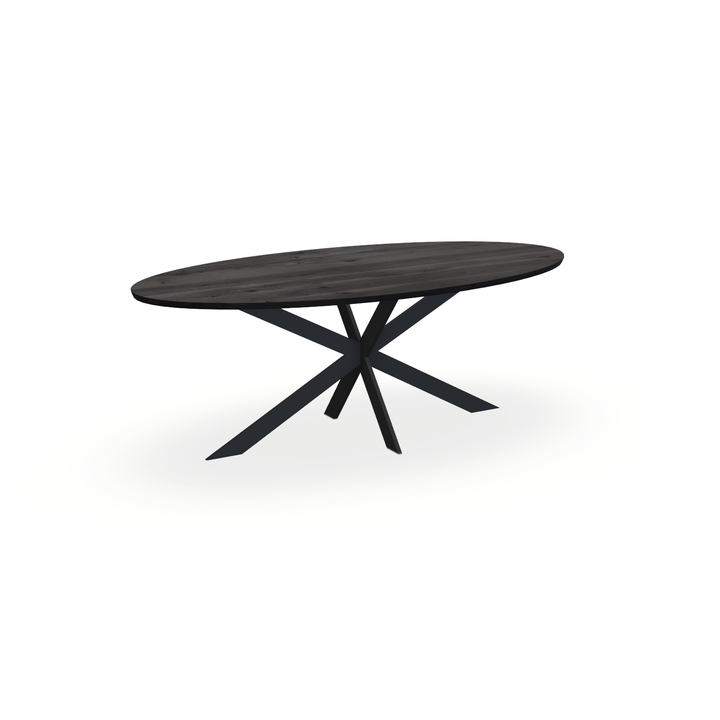 Eettafel Eiken Black Smoke In - Ovaal - Matrix Ultra Onderstel Mat Zwart - {{ product.type }} - Kas20