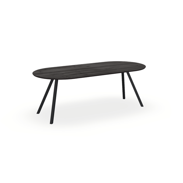 Eettafel Eiken Black Smoke In - Ovaal Plat - I Schuin Onderstel Mat Zwart - {{ product.type }} - Kas20