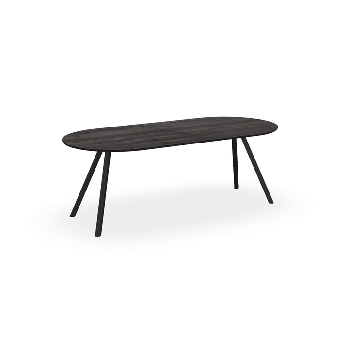 Eettafel Eiken Black Smoke In - Ovaal Plat - I Schuin Onderstel Mat Zwart - {{ product.type }} - Kas20